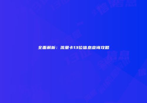 全面解析：流量卡13位信息查询攻略
