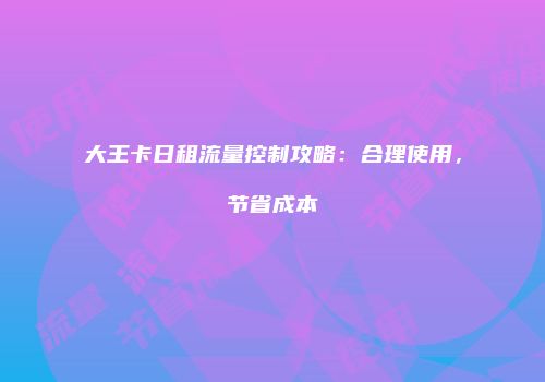 大王卡日租流量控制攻略：合理使用，节省成本