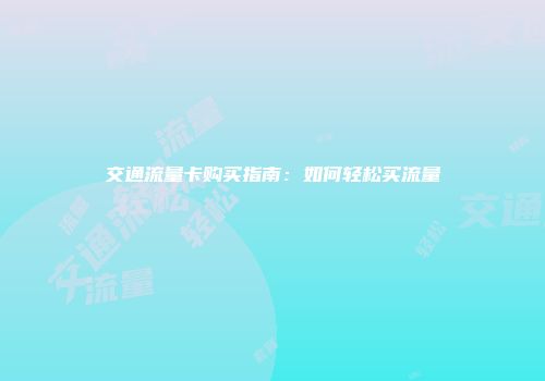交通流量卡购买指南：如何轻松买流量