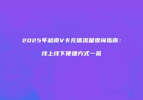 2025年越南V卡充值流量查询指南：线上线下便捷方式一览