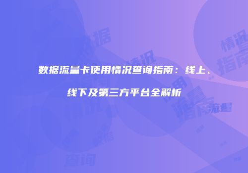 数据流量卡使用情况查询指南：线上、线下及第三方平台全解析