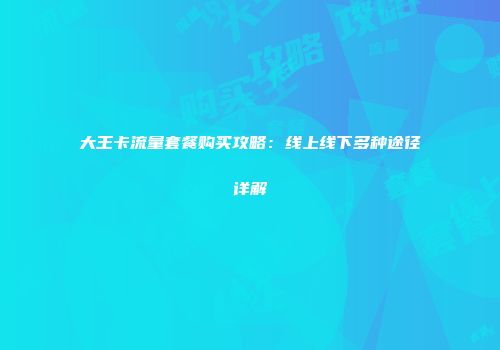 大王卡流量套餐购买攻略：线上线下多种途径详解