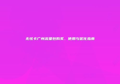 无忧卡广州流量包购买、使用与优化指南