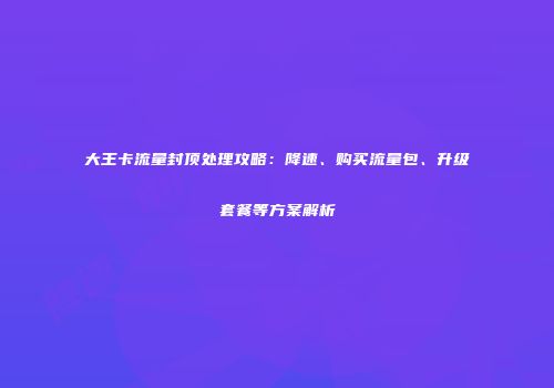 大王卡流量封顶处理攻略：降速、购买流量包、升级套餐等方案解析