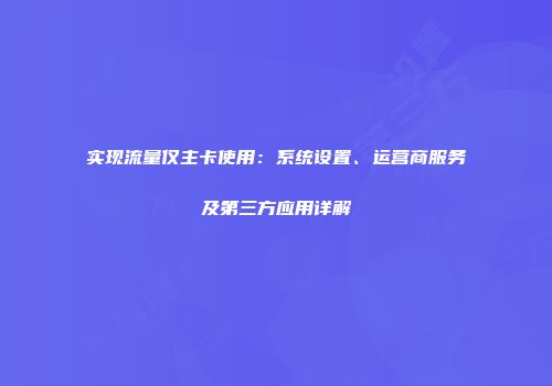 实现流量仅主卡使用：系统设置、运营商服务及第三方应用详解