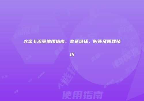 大宝卡流量使用指南：套餐选择、购买及管理技巧