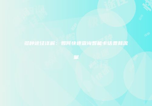 多种途径详解：如何快速查询智能卡话费和流量