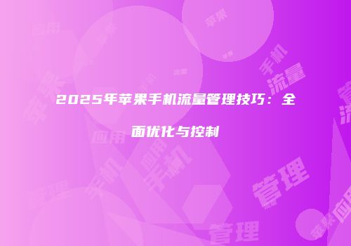 2025年苹果手机流量管理技巧：全面优化与控制