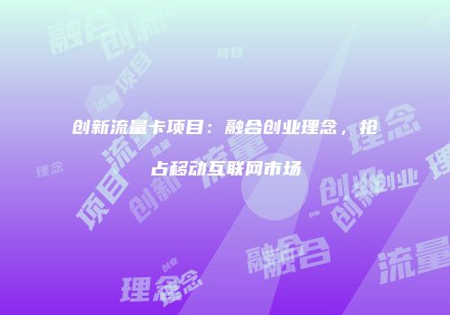 创新流量卡项目：融合创业理念，抢占移动互联网市场