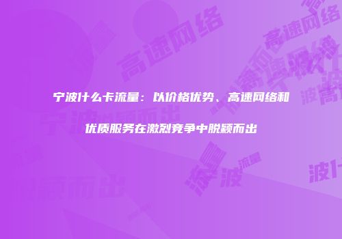 宁波什么卡流量：以价格优势、高速网络和优质服务在激烈竞争中脱颖而出