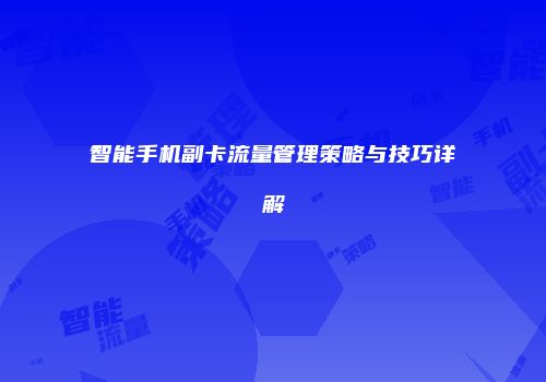 智能手机副卡流量管理策略与技巧详解