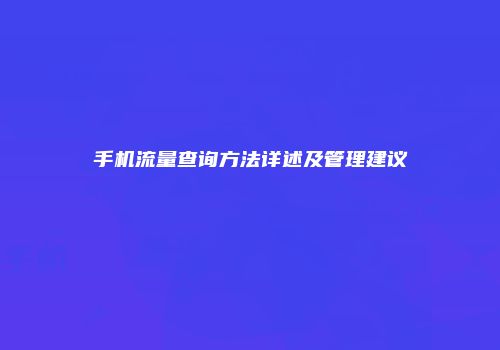 手机流量查询方法详述及管理建议