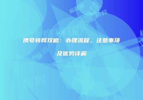 携号转网攻略：办理流程、注意事项及优势详解