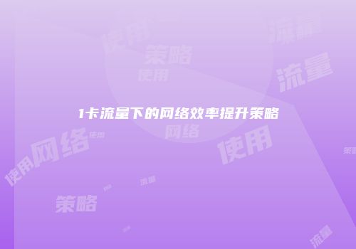 1卡流量下的网络效率提升策略