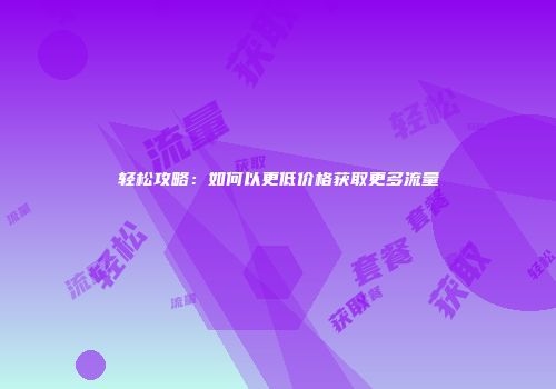 轻松攻略：如何以更低价格获取更多流量