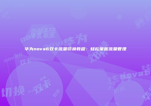 华为nova6双卡流量切换教程：轻松掌握流量管理