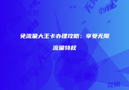 免流量大王卡办理攻略：享受无限流量特权