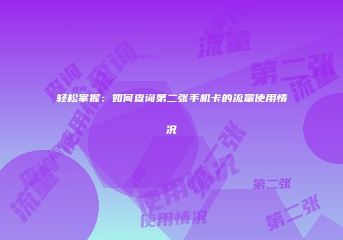 轻松掌握：如何查询第二张手机卡的流量使用情况