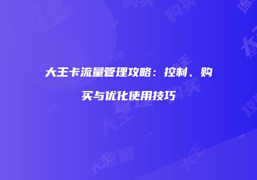 大王卡流量管理攻略：控制、购买与优化使用技巧