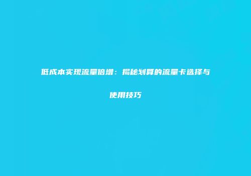 低成本实现流量倍增：揭秘划算的流量卡选择与使用技巧