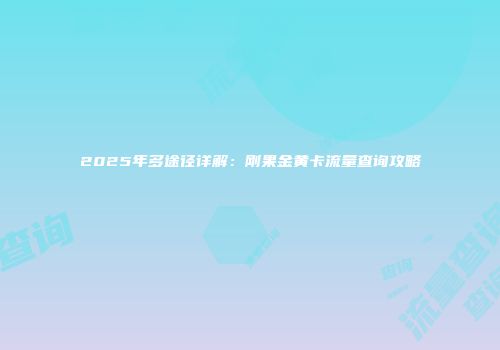 2025年多途径详解：刚果金黄卡流量查询攻略