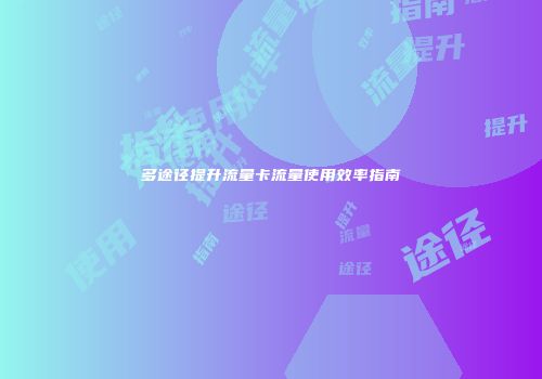 多途径提升流量卡流量使用效率指南