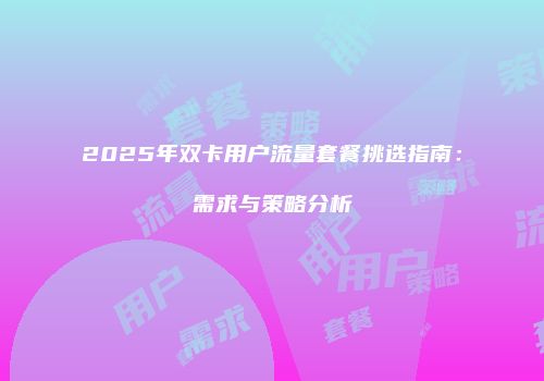 2025年双卡用户流量套餐挑选指南：需求与策略分析