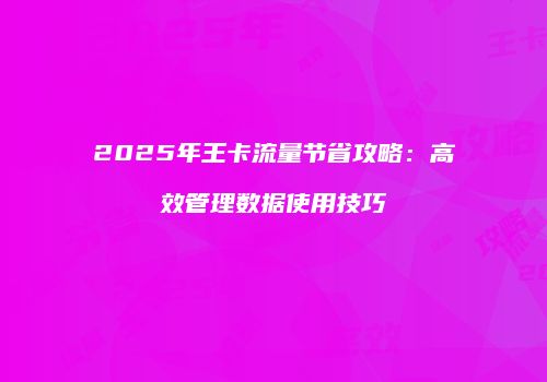 2025年王卡流量节省攻略：高效管理数据使用技巧