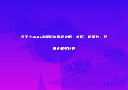 天王卡40G流量限制解除攻略：客服、流量包、升级套餐多途径