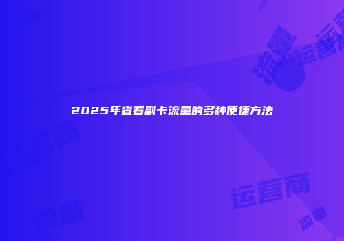 2025年查看副卡流量的多种便捷方法