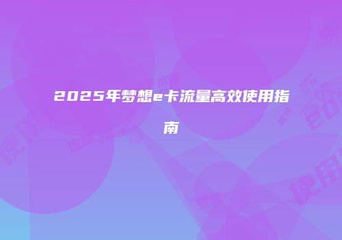 2025年梦想e卡流量高效使用指南