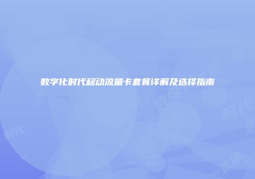 数字化时代移动流量卡套餐详解及选择指南