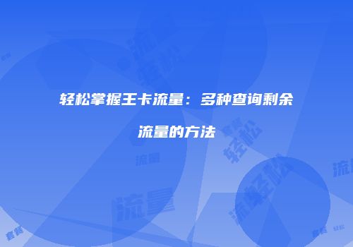 轻松掌握王卡流量：多种查询剩余流量的方法
