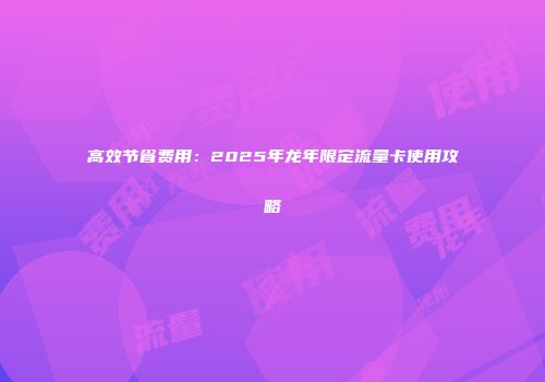 高效节省费用：2025年龙年限定流量卡使用攻略