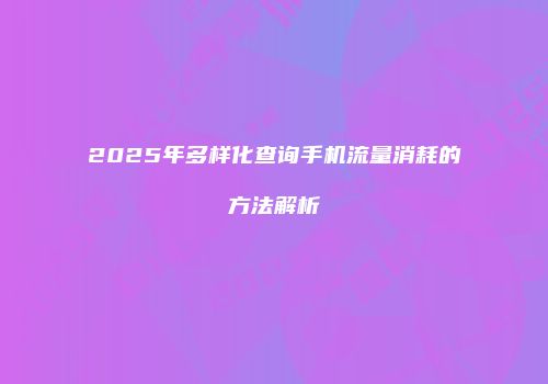 2025年多样化查询手机流量消耗的方法解析