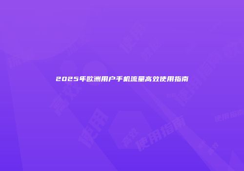 2025年欧洲用户手机流量高效使用指南