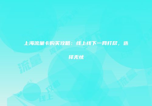 上海流量卡购买攻略：线上线下一网打尽，选择无忧