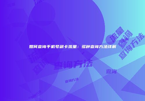 如何查询手机号副卡流量：多种查询方法详解
