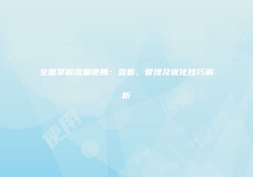 全面掌握流量使用：查看、管理及优化技巧解析