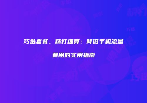 巧选套餐、精打细算：降低手机流量费用的实用指南