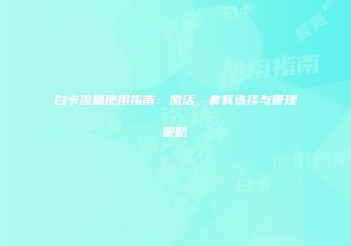 白卡流量使用指南：激活、套餐选择与管理策略