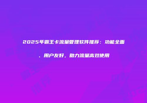 2025年霸王卡流量管理软件推荐：功能全面、用户友好，助力流量高效使用