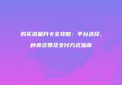 购买流量月卡全攻略：平台选择、种类资费及支付方式指南