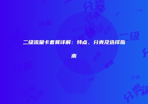 二级流量卡套餐详解：特点、分类及选择指南