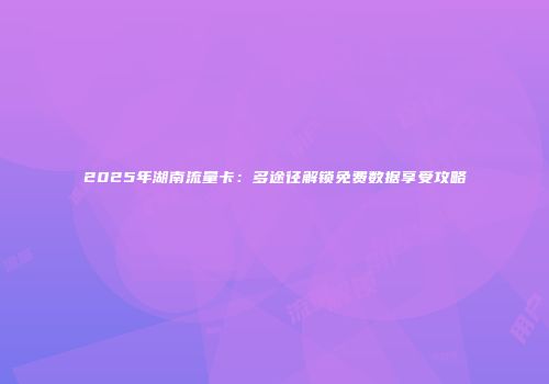 2025年湖南流量卡：多途径解锁免费数据享受攻略