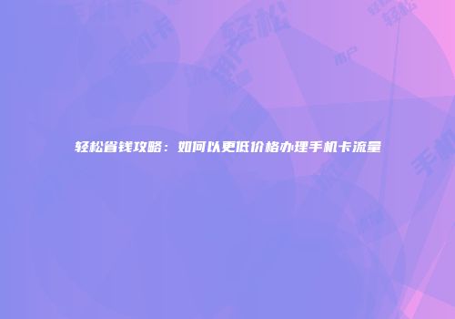 轻松省钱攻略：如何以更低价格办理手机卡流量