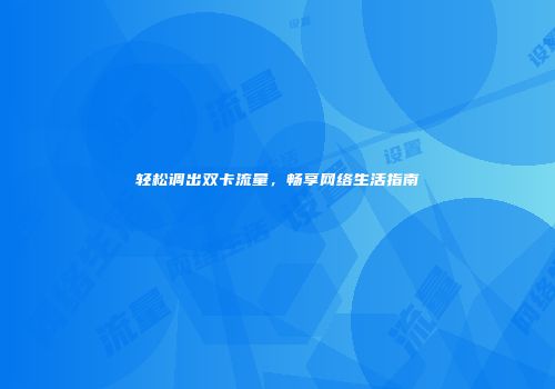轻松调出双卡流量，畅享网络生活指南