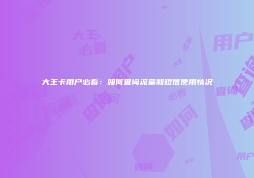 大王卡用户必看：如何查询流量和短信使用情况