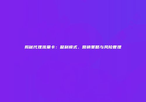 揭秘代理流量卡：盈利模式、营销策略与风险管理