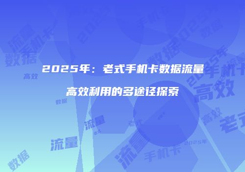 2025年：老式手机卡数据流量高效利用的多途径探索